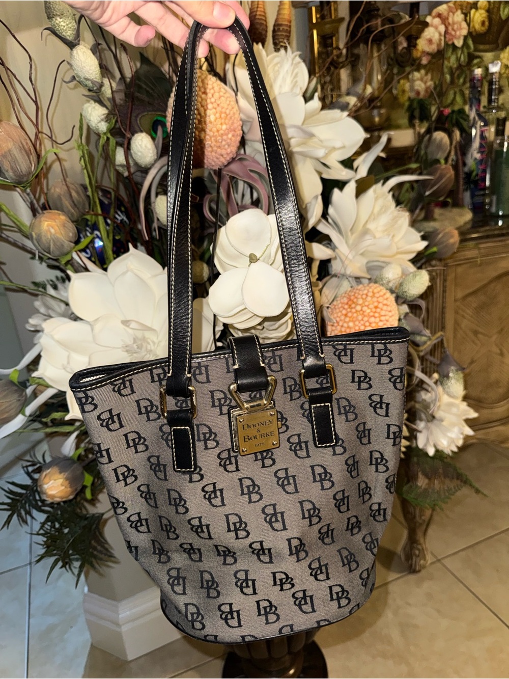 RARE Dooney & Bourke Black and Brown Logo Tote Bag